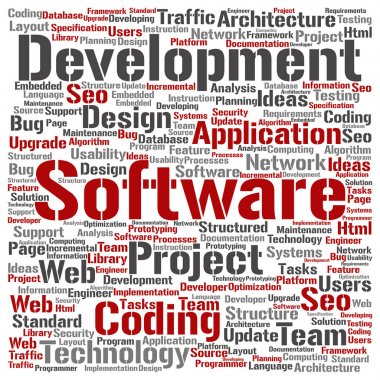 Yazılım geliştirme proje kodlama teknolojisi kare kelime bulutu