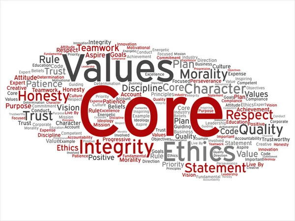Alapvető értékek integritását etikai absztrakt fogalom szó felhő — Stock Vector
