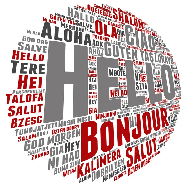 Résumé conceptuel bonjour ou salutation nuage de mots internationaux dans différentes langues — Image vectorielle