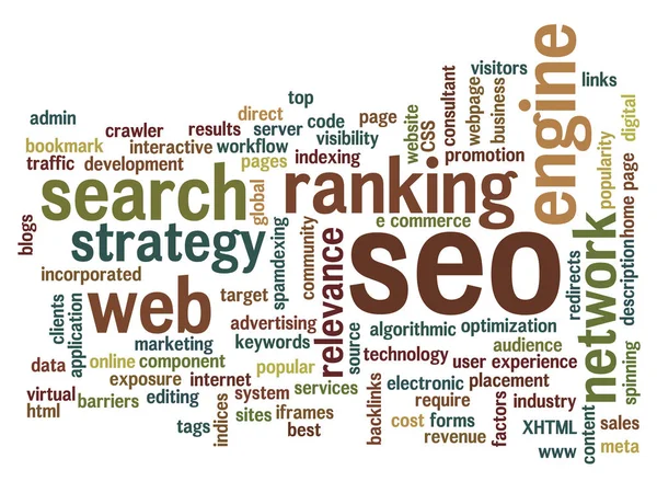 Optimización de motores de búsqueda, SEO abstract word cloud — Vector de stock
