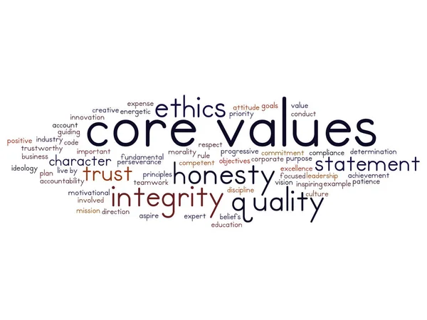 Πυρήνας αξιών ηθική ακεραιότητα αφηρημένη έννοια σύννεφο λέξεων — Διανυσματικό Αρχείο