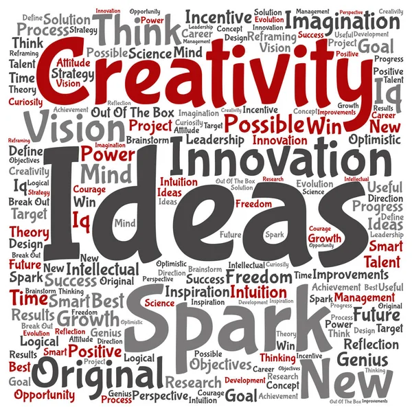 Creatieve ideeën of brainstormen vierkante word cloud — Stockvector