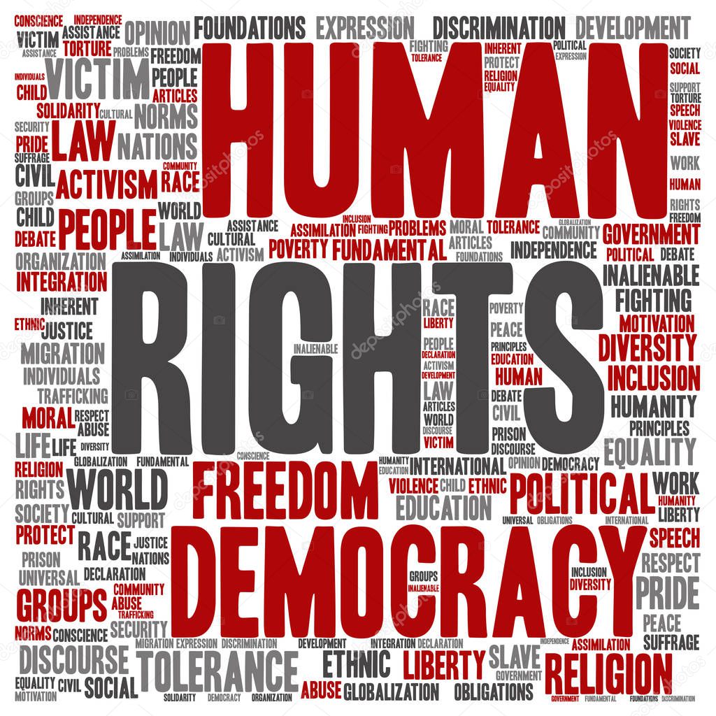 Human rights political freedom square word cloud
