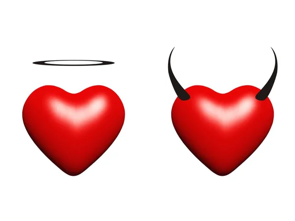 3D hearts as angel and devil — Stock Photo, Image