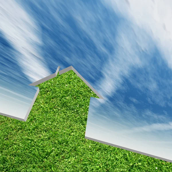 Green grass house over sky — Stock Photo, Image