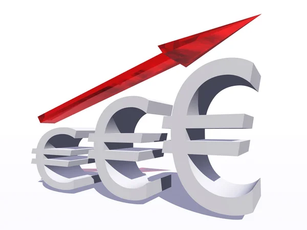 Euro symbol with a arrow pointing up — Stock Photo, Image