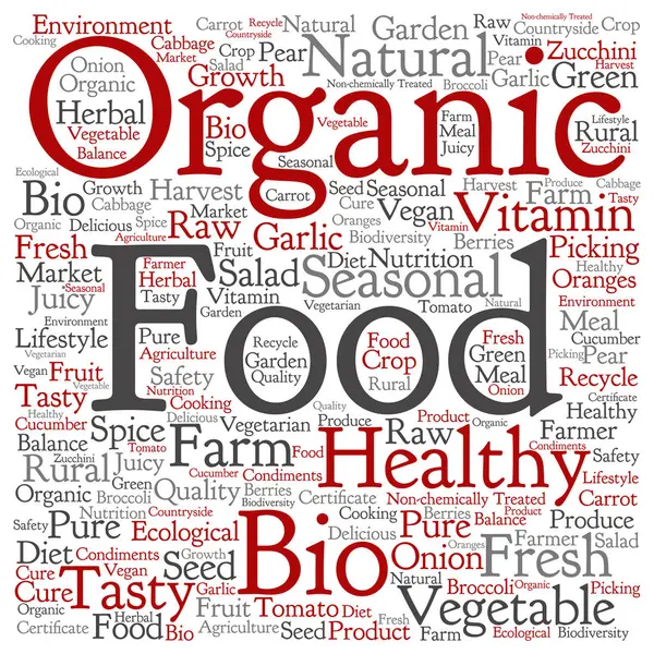 Organické potraviny čtvercová slovo mrak — Stockový vektor