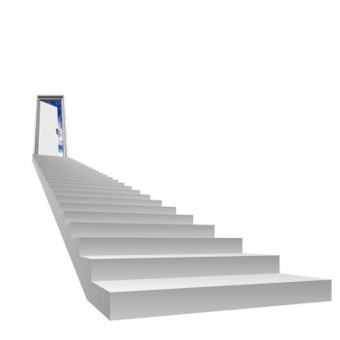 İş, ilerleme, başarı, büyüme, kariyer, başarı, geliştirme, inanç, beyaz arka plan üzerinde yüksek çözünürlüklü kavram ya da kavramsal 3d beyaz beton merdiven din ya da vizyon tasarımlar izole