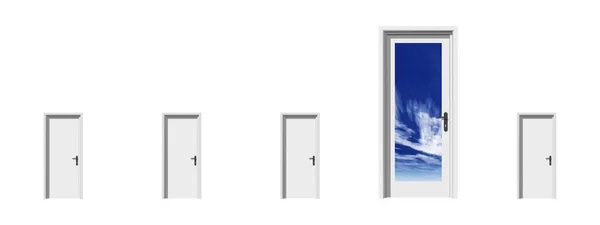 Puertas 3d conceptuales de alta resolución en fila con una diferente, ideal para diseños conceptuales —  Fotos de Stock