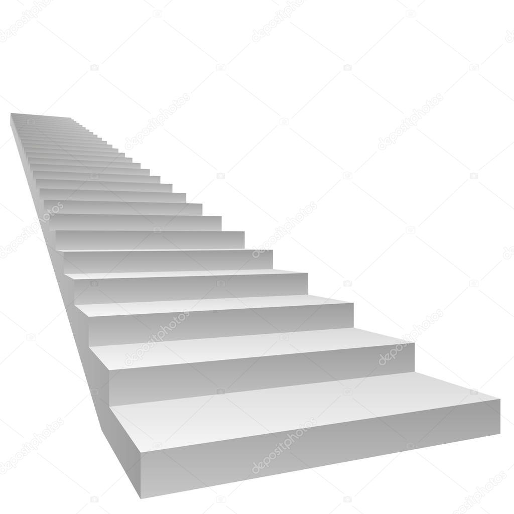 High resolution concept or conceptual 3D white concrete stair isolated on white background, for business,progress,achievement,growth,career,success,development,faith,religion or vision designs