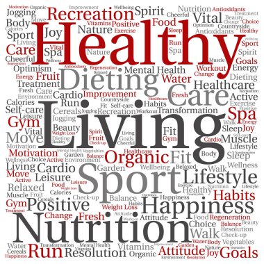 Sağlıklı yaşam ve beslenme kelime bulutu