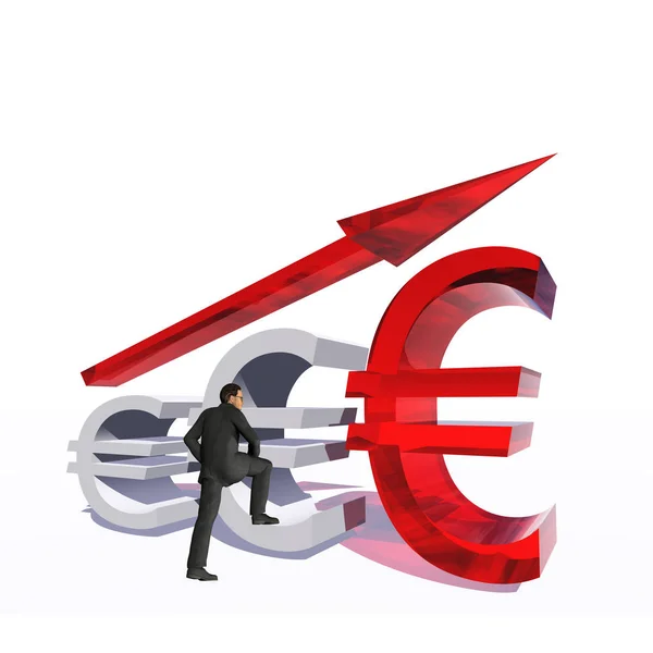 Glass euro symbols with arrow — Stock Photo, Image