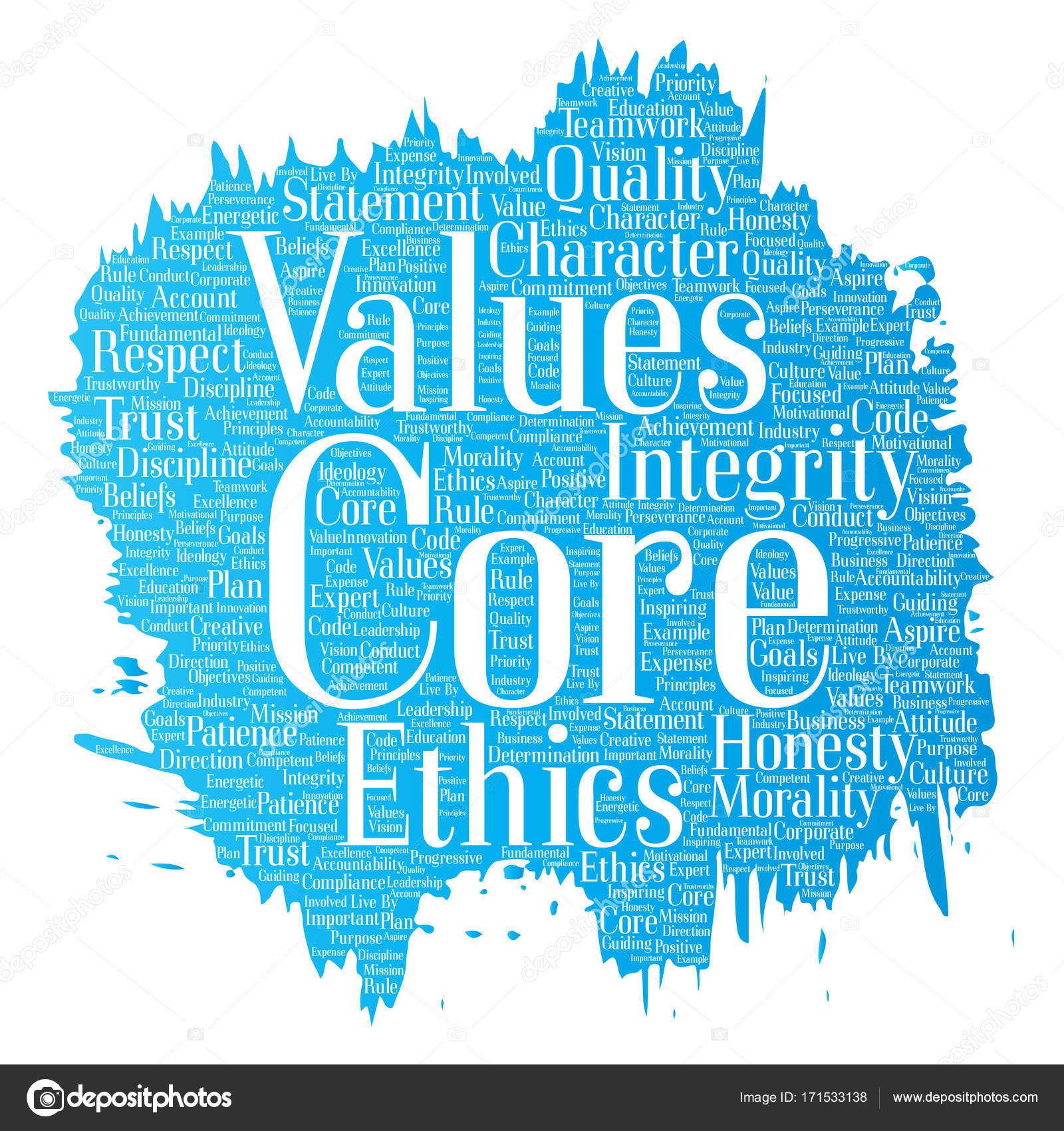 Conceptual core values integrity ethics paint brush concept word cloud