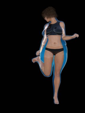 Kavramsal şişman kilolu obez kadın vs fit sağlıklı vücut Kilo kaybını takiben ince ya da diyet izole kas ince olan kadın. Fitness, beslenme veya şişmanlık obezite sağlık şekil 3d çizim