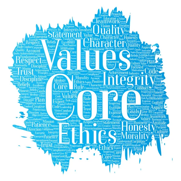 Conceptual core values integrity ethics paint brush concept word cloud isolated background. Collage de honestidad calidad confianza, declaración, carácter, perseverancia, respeto y digno de confianza —  Fotos de Stock