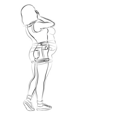 Vektör kavramsal şişman kilolu obez kadın vs fit sağlıklı vücut Kilo kaybını takiben ince ya da diyet izole kas ince olan kadın. Fitness, beslenme veya şişmanlık obezite, sağlık siyah fırça şekli