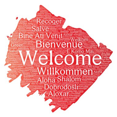 Kavramsal soyut Hoşgeldiniz veya uluslararası fırça veya boya kelime bulutu farklı dillerde veya çok dilli tebrik vektör. Dünya, yabancı, dünya çapında seyahat, kolaj çevirmek, turizm tatil