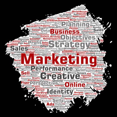 Kavramsal kalkınma iş pazarlama hedef boya fırça kağıt sözcük vektör izole arka plan bulut. Kolaj reklam, strateji, promosyon marka, değer, performans planlama veya meydan okuma