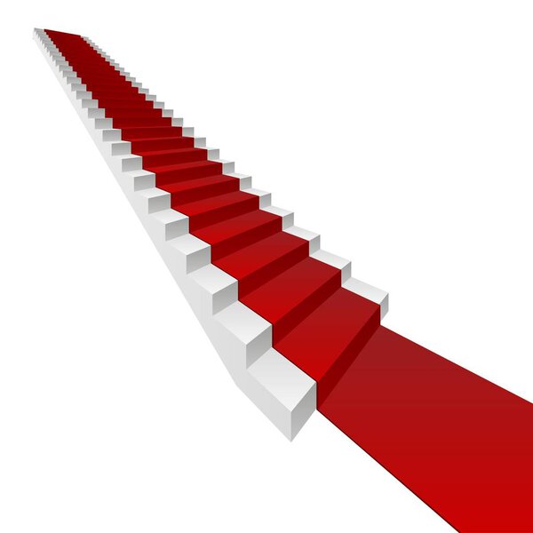 концептуальная 3D белая лестница и красная дорожка изолированы на белом фоне, бизнес-концепция
 