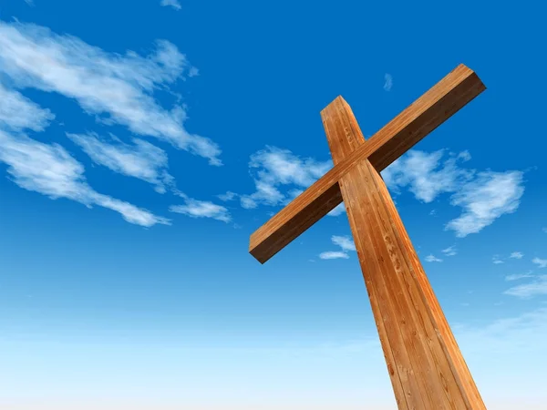 Wysokiej Rozdzielczości Chrześcijańskiej Krzyż Wykonane Drewna Tle Piękne Niebo Koncepcja — Zdjęcie stockowe