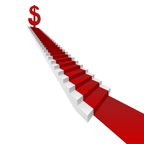 Escalera Blanca Conceptual Con Alfombra Roja Signo Dólar Parte Superior —  Fotos de Stock