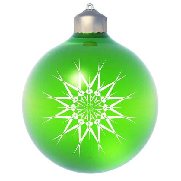 High resolution conceptual 3D green Christmas ornament with a snowflake as a star isolated on white background, ideal for holiday, religion and seasonal designs — Stock Photo, Image