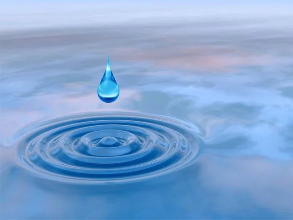 Gota Líquida Azul Conceptual Cayendo Agua Con Ondas Ondas —  Fotos de Stock