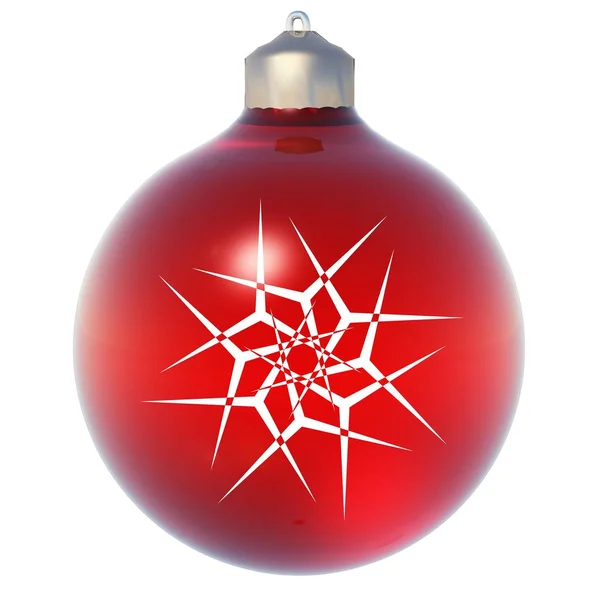 Alta resolução conceitual ornamento de Natal vermelho 3D com um floco de neve como uma estrela isolada em fundo branco, ideal para férias, religião e desenhos sazonais — Fotografia de Stock