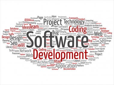 Yazılım geliştirme proje kodlama teknolojisi soyut kelime bulutu
