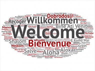 İzole hoş geldiniz uluslararası soyut kelime bulutu
