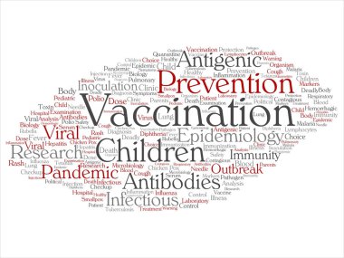 Kavramsal çocuk aşı kelime bulutu, vektör, illüstrasyon