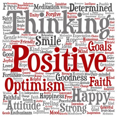 Kavramsal pozitif düşünme kelime bulutu, vektör, illüstrasyon