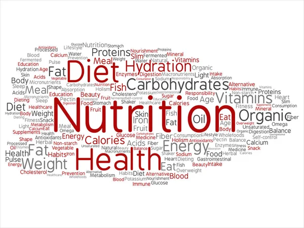 Nutrition health or diet round word cloud — Stock Vector