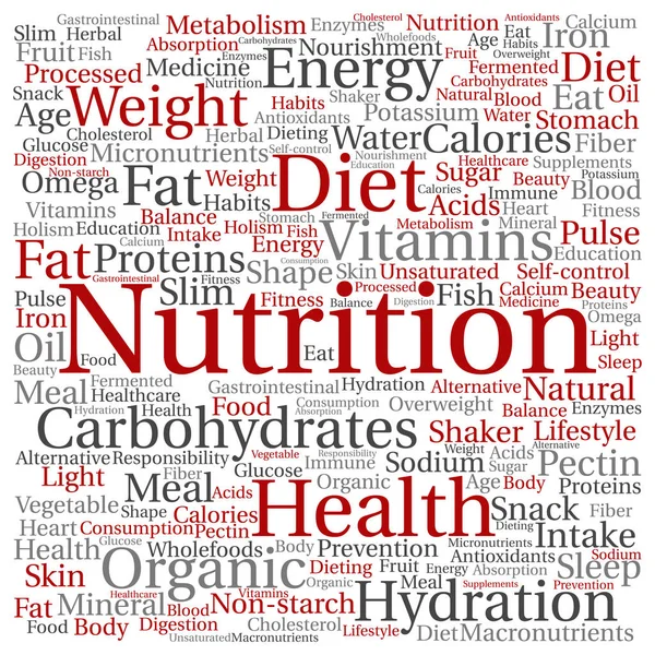 Nutrición salud o dieta palabra cuadrada nube — Archivo Imágenes Vectoriales