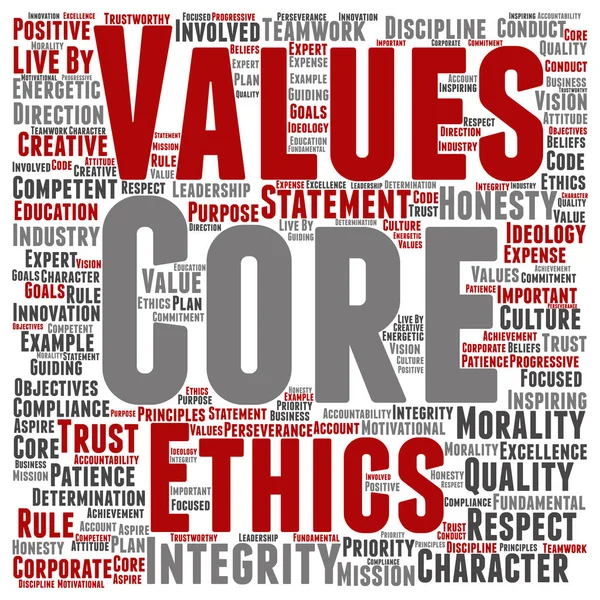 Núcleo valores integridad ética cuadrado concepto palabra nube — Archivo Imágenes Vectoriales