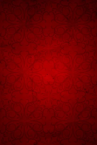 Conceptual red old paper background, made of grungy or vintage texture stained or dirty surface ideal for holiday, Christmas or retro designs with a pattern, decoration or ornament printed — Stock Photo, Image