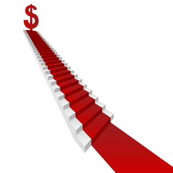 Conceptual White Staircase Red Carpet Dollar Sign Top Isolated White — Stock Photo, Image