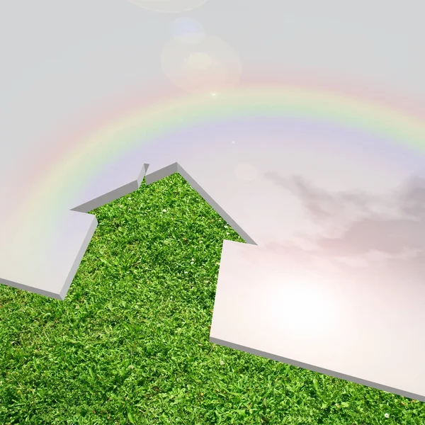 Conceptual Green Grass House Sky Ecology Concept — Stock Photo, Image