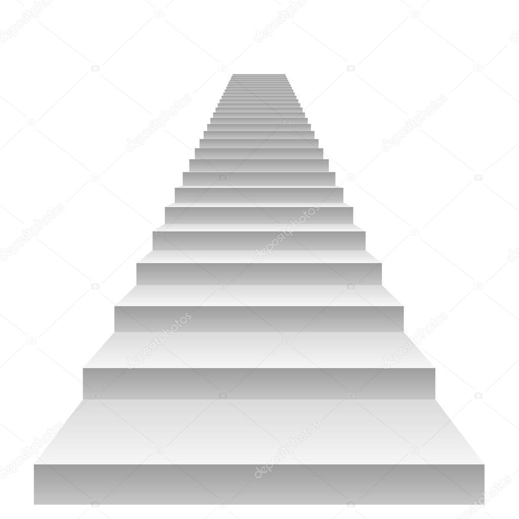conceptual 3D white concrete staircase isolated on white background, business concept 
