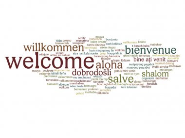 İzole hoş geldiniz uluslararası soyut kelime bulutu