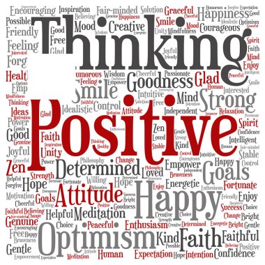 Kavramsal pozitif kare düşünce kelime bulutu, vektör, illüstrasyon