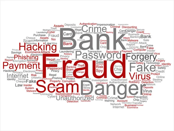 Fraude bancaire paiement escroquerie danger résumé mot nuage — Image vectorielle