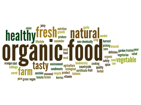 Alimento orgánico verduras biológicas saludables nube palabra redonda — Vector de stock