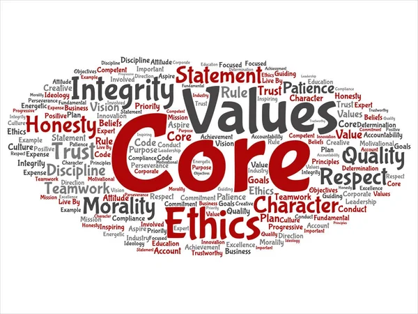 Valores centrais integridade ética conceito abstrato nuvem de palavras —  Vetores de Stock