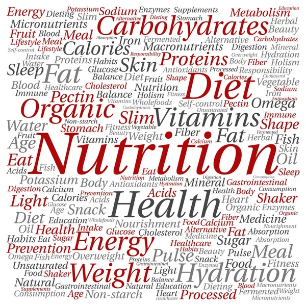 Nutrition health or diet square word cloud — Stock Vector