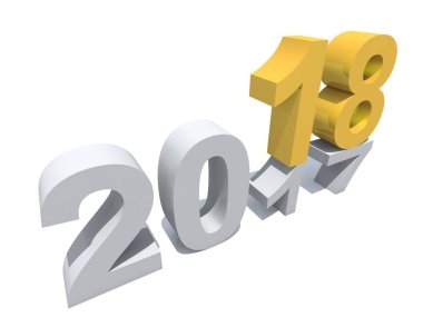 2018 beyaz ve sarı sembol beyaz arka plan üzerinde zaman kutlama sezon değiştirmek izole mutlu yeni yıl arifesi  