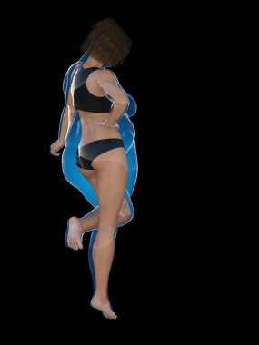 Kavramsal şişman kilolu obez erkek slim fit sağlıklı vücut kilo kaybı veya diyet kasları ince genç kadınla sonra ile 