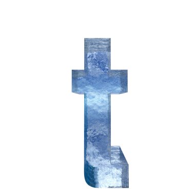 Kavramsal dekoratif mavi serin kristal donmuş sıvı mektup t, kış sezonu yazı tipi 