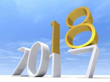 mutlu yeni yıl arifesinde beyaz kar ve gökyüzü arka plan, zaman kutlama sezon değiştirmek 2018 beyaz ve sarı sembolü  