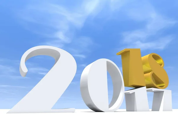 2018 White Yellow Symbol Happy New Year Eve White Snow — Stock Photo, Image